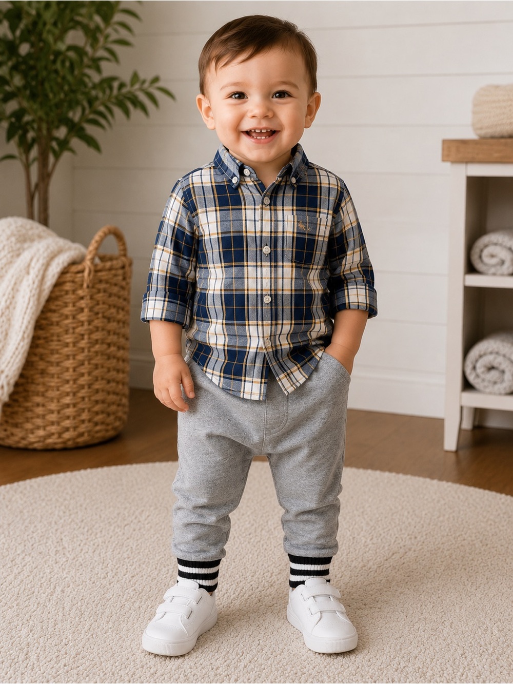Soft gray toddler jogger pants with sporty striped ankle cuffs Mini Heroes 2T